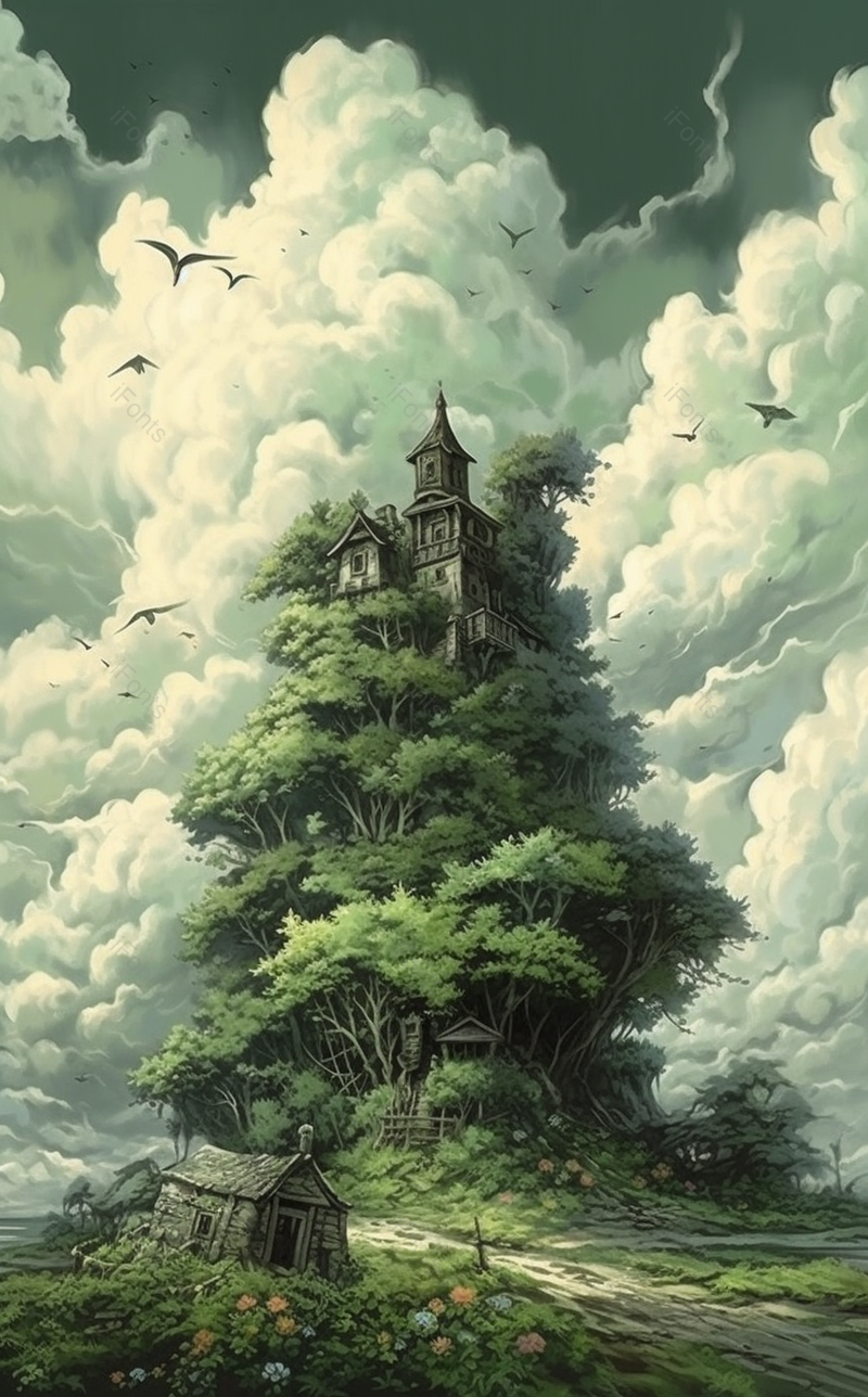 树丛里的房子城堡高入云霄素材图,插画/手绘图,插画/手绘图库,插画/手绘图下载,插画/手绘